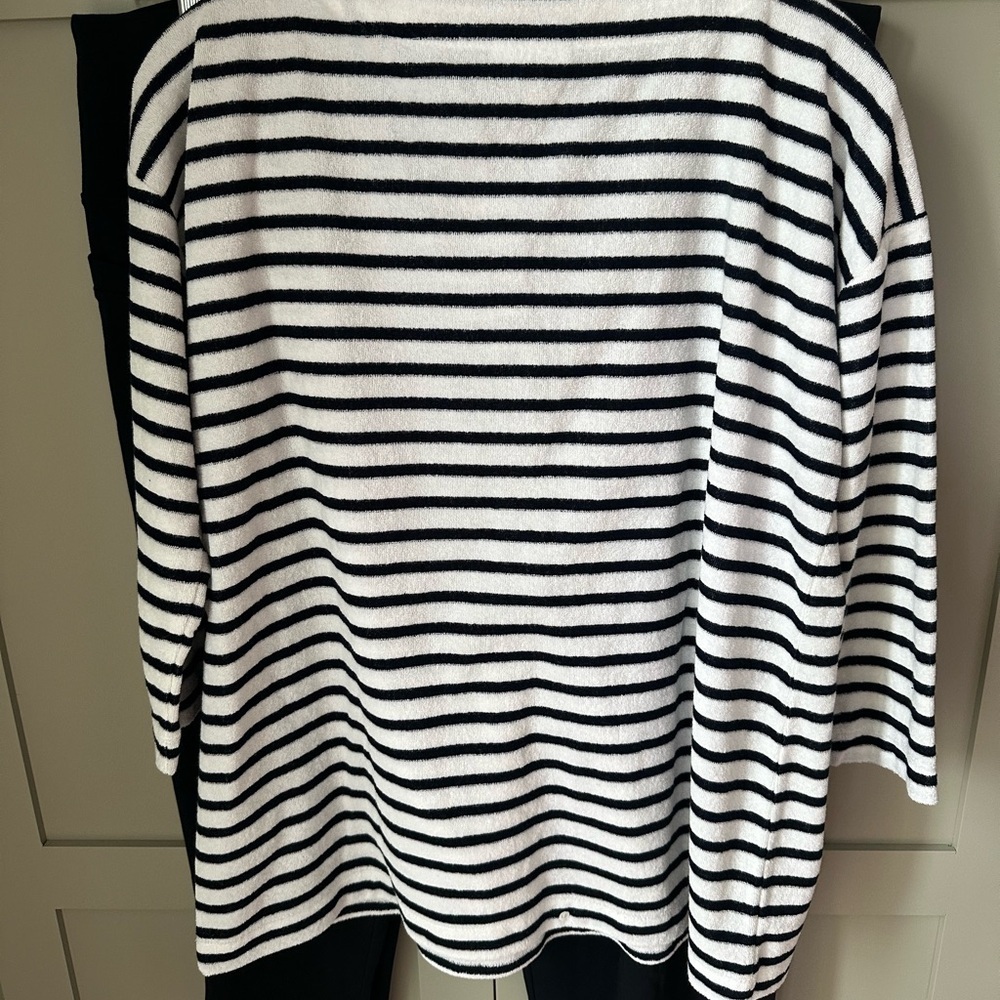 NWT J.Jill Navy/White Stripe Terry Pullover w Kangaroo Pocket SZ S - Super Cute! - Picture 5 of 9